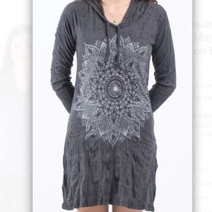 Grey with silver print Mandala Hoodie tunic tee shirt-100% cotton NWOT’s